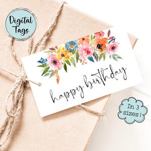 Digital Birthday Tags | Printable Birthday Tags | Birthday Gift Tags | Party Gift Tags | Digital Birthday Gift Tags | Floral Birthday Tags
