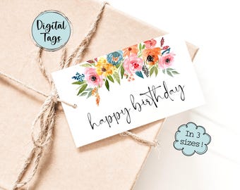 Digitale Geburtstags Tags | Druckbare Geburtstag Tags | Geburtstag Geschenkanhänger | Party Geschenkanhänger | Digitale Geschenkanhänger Geburtstag | Blumen Tags zum geburtstag