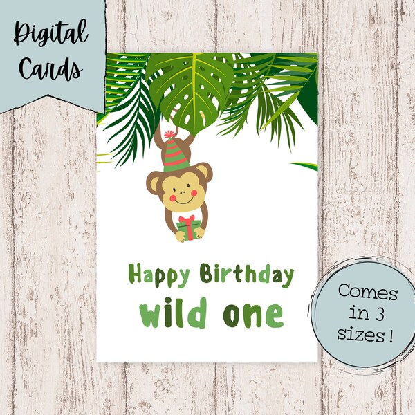 1st Birthday Card Printable | First Birthday Digital Printable | Wild One Birthday Digital Card | Boy Birthday Digital Download Card