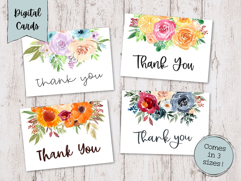 Digital Thank You Cards | Printable Thank You Cards | Floral Thank You ...
