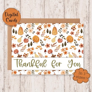 Digitale kaart Thankful For You | Herfst dankbaar afdrukbare kaart | Digitale herfstwenskaart | Afdrukbare herfstwenskaart | Dankbaarheidskaarten