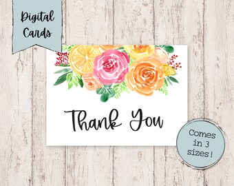 Printable 5x7 Thank You Card | Floral Thank You Card Printable | Thank ...