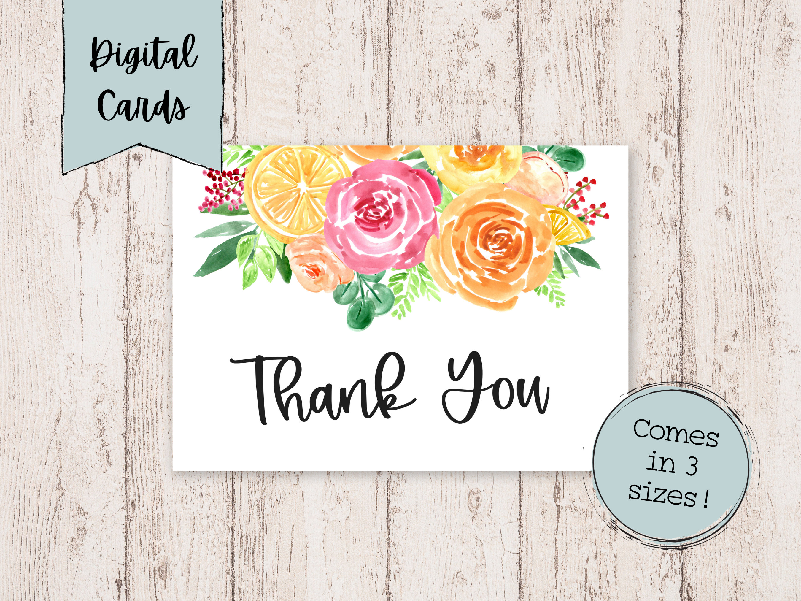 Digital Thank You Cards Printable Thank You Cards Floral Thank You ...