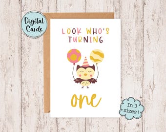 1st Birthday Card Printable | First Birthday Card Printable | Who's One Birthday Digital Card | Baby Girl First Birthday Cards