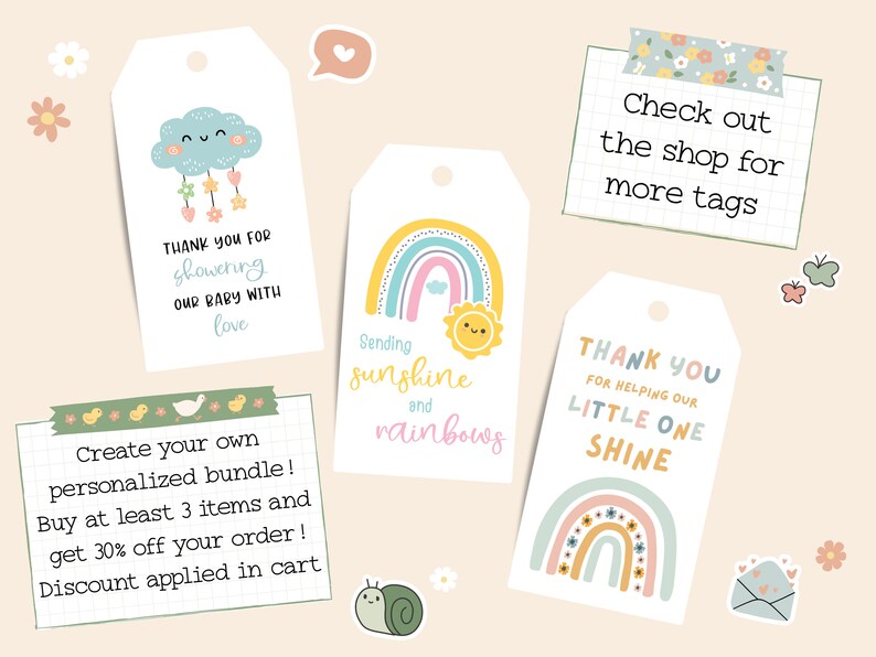Baby Shower Digital Tags Printable Girl Baby Shower Tags Printable Baby ...