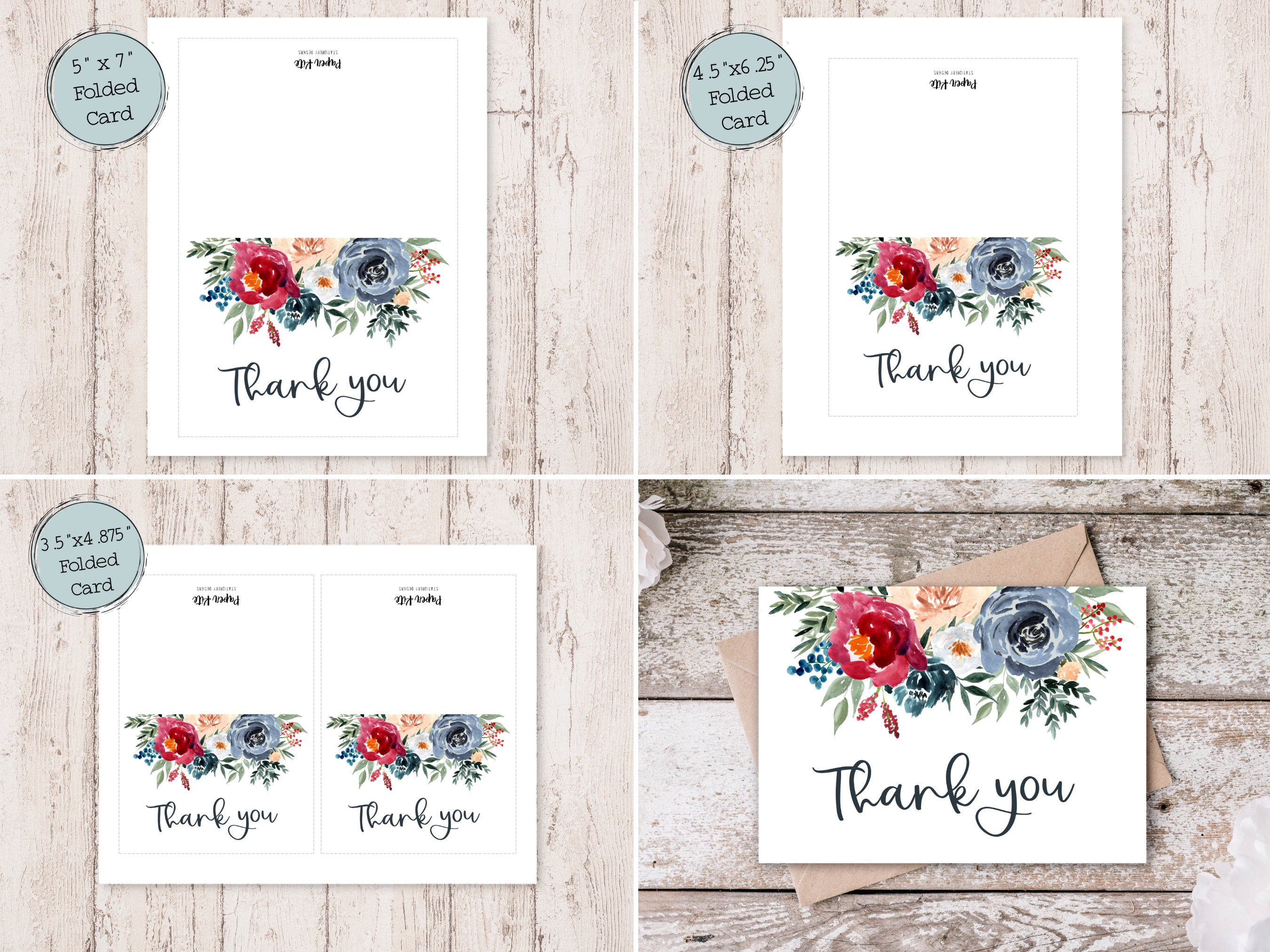 Digital Thank You Cards | Printable Thank You Cards | Floral Thank You ...