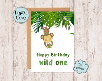 1st Birthday Card Printable | First Birthday Digital Printable | Wild One Birthday Digital Card | Boy Birthday Digital Download Card