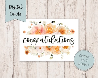 Floral Congratulations Card | Wedding Printable Card | Wedding Congrats Card | Congratulations Digital Card | Greeting Card for Wedding