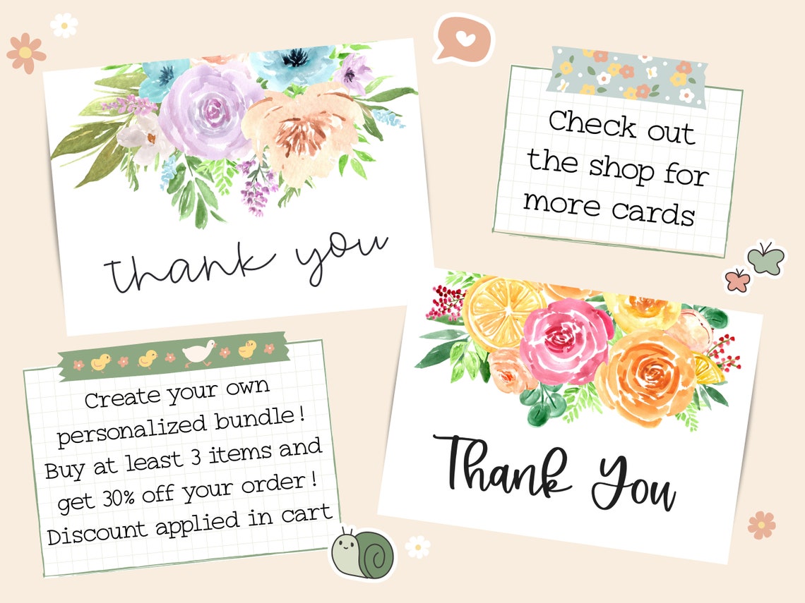 Digital Thank You Cards Printable Thank You Cards Floral Thank You ...
