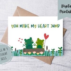 Tarjeta de aniversario divertida imprimible / Tarjeta de aniversario imprimible / Tarjeta de aniversario digital / Tarjeta de salto de corazón imprimible / Tarjeta de aniversario de rana