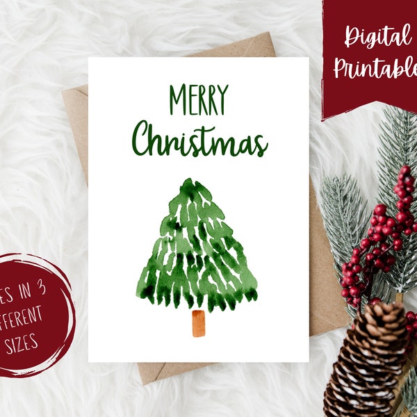 Digital Christmas Greeting Card | Merry Christmas Card | Watercolor Christmas Cards | Printable Holiday Greeting Card | Christmas Tree Card