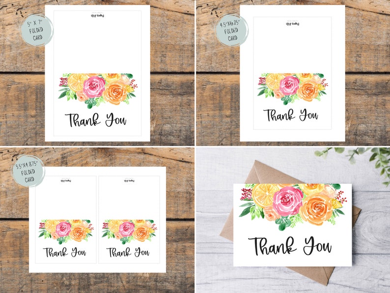 Digital Thank You Cards Printable Thank You Cards Floral Etsy