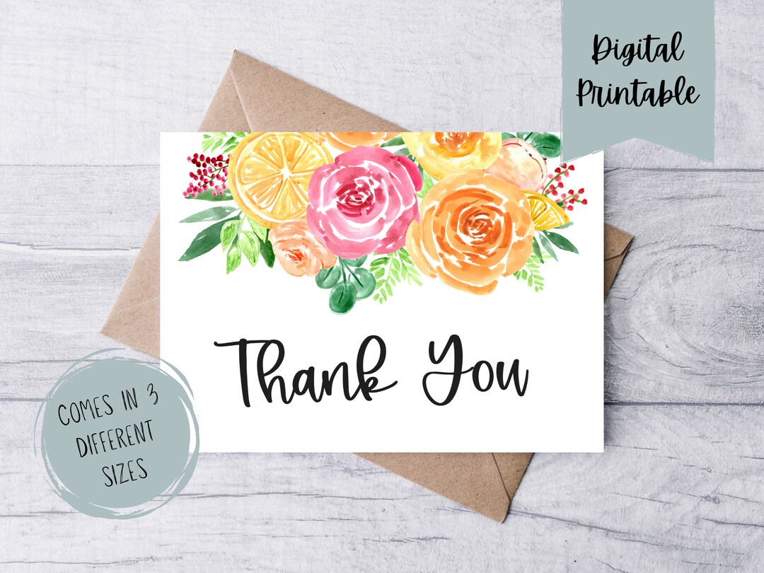 Digital Thank You Cards Printable Thank You Cards Floral - Etsy