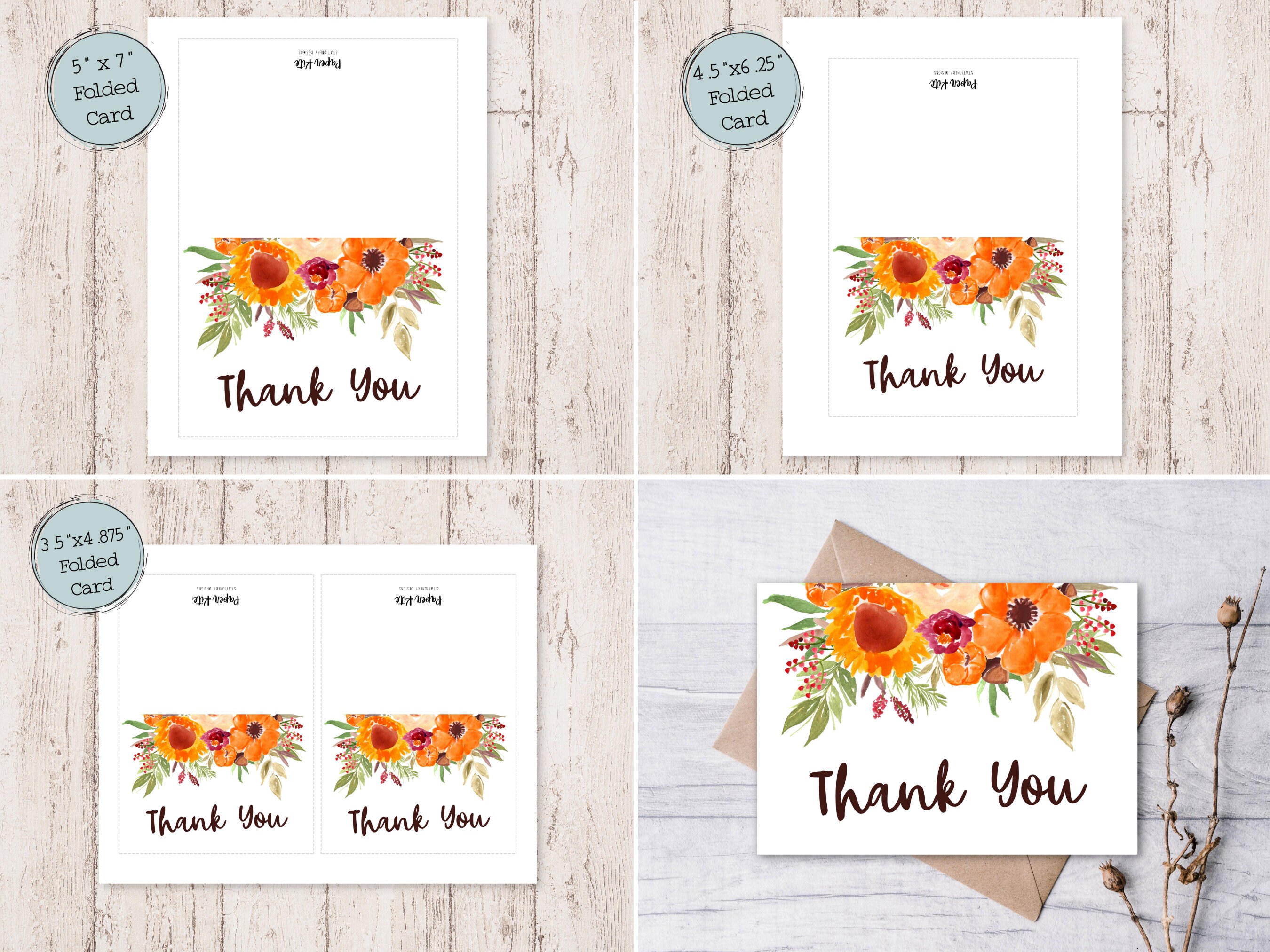 Digital Thank You Cards | Printable Thank You Cards | Floral Thank You ...