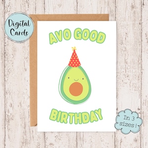 Avocado-Geburtstagskarte | Alles Gute zum Geburtstag druckbare Karte | Lustige Geburtstagskarten | Digitale Geburtstagskarten | Ausdruckbare Geburtstagskarten
