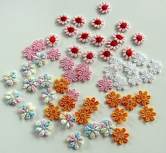 10 mini flowers small embroidered embroidery flowers 1-1.5cm scrapbooking flower rose applique deco clothing doll dress patch quilt