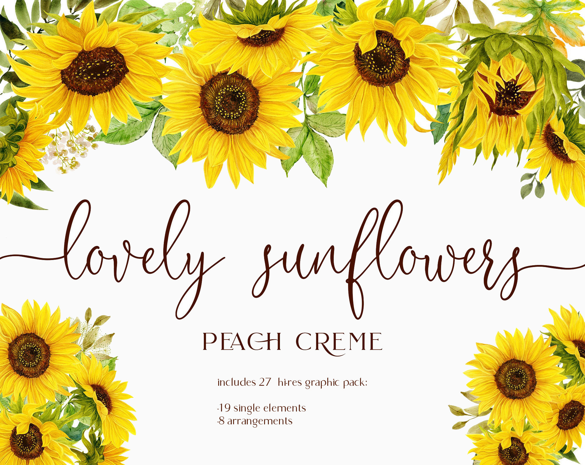 Sunflower Watercolor Clipart, Sunflower bouquet Clipart, Wedding clip…