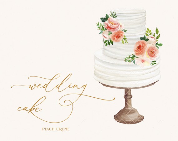 Wedding Cake Watercolor Flower Frame Clipart Greenery Cake Etsy