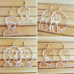 Laser engraved women silhouette  acrylic earrings, curly girl, black girl, statement earrings