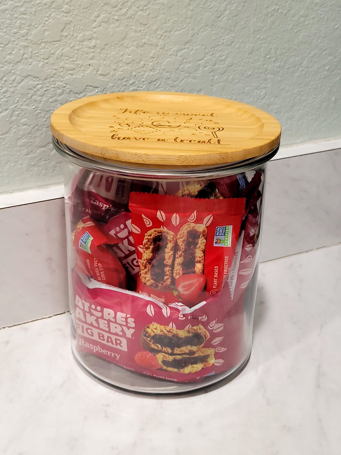 Custom Ikea Jar, Large Glass Jar With Lid, Airtight Bamboo Lid, Engrave