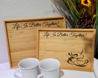 Coffee tray, bamboo tray, coffee bar tray, entertainment serving tray, funny saying