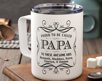 Custom Papa Mug For Fathers Day Birthday, Anniversary Gift From Kids, Grandkids, Son, Daughter, Wife Personalized Name Coffee Mug