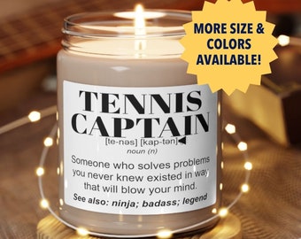 TENNIS CAPTAIN Gifts l Funny Candle Gift For Women and Men l Appreciation, Birthday, Christmas Gift l Hand Poured, Soy Scented Candle 9 oz.