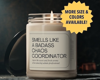 Smells Like Chaos Coordinator Candle, Administrative Professionals Day Gift Funny Secretary Gift Admin Assistant Staff Appreciation Employee