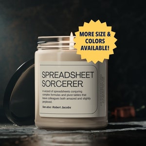 Spreadsheet Sorcerer Funny Office Candle for Coworker Work Friend Boss Personalized Candle Best Employee Appreciation Corporate Gag Gifts