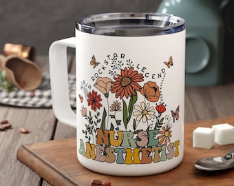Tazza da viaggio per infermiere anestesista CRNA con fiori di campo per donne Tazza da caffè personalizzata per studenti di anestesia CRNA Tazza regalo di laurea