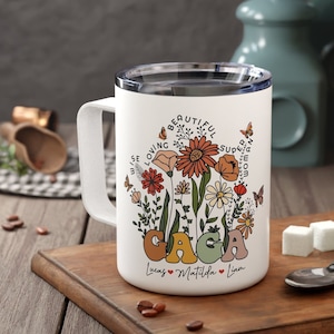 Custom Gaga Travel Mug With Grandkids Names Mother&#39;s Day Gift Gaga Wildflowers Cup Grandmas Garden Personalized Insulated Mug New Gaga Gift
