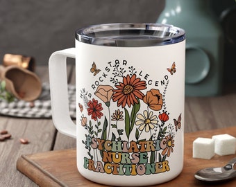 PMHNP Gifts Psychiatric Nurse Practitioner Travel Mug Wildflowers for Women Personalized Psych NP Cup Custom Psychiatric Psych Nurse for Her