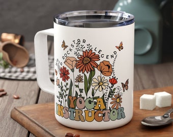 Yoga Gifts Yoga Instructor Travel Mug Wildflowers for Women Personalized Yoga Teacher Cup Custom Yogi Gifts for Her Floral Yoga Lovers Mug