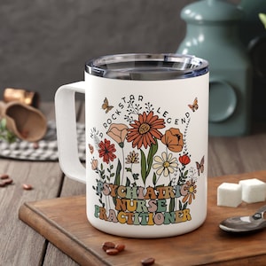 PMHNP Gifts Psychiatric Nurse Practitioner Travel Mug Wildflowers for Women Personalized Psych NP Cup Custom Psychiatric Psych Nurse for Her