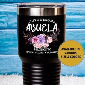 Personalized Abuela Gift Floral Tumbler l Laser Imprinted Children Names l Gift From Grandkids l 20 or 30 oz Size in Various Colors