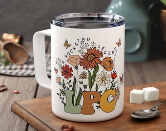 Caneca de viagem de presente LPC Wildflowers para mulheres Conselheiro profissional licenciado Caneca personalizada Conselheiro de saúde mental Presente LPCC School Cup