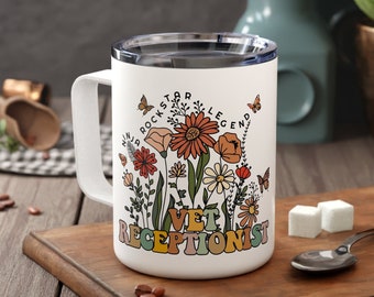 Vet Receptionist Week Gifts Wildflowers for Women Veterinary Receptionist Travel Mug Personalized Vet Assistant Insulated Cup Emergency Vet