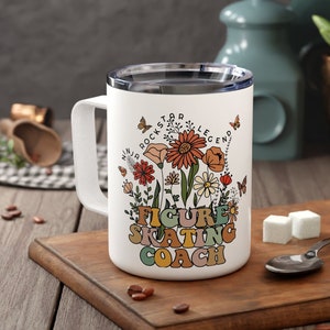 Figure Skating Coach Gift for Women Personalized Wildflower Travel Mug for Her Ice Skating Coach Gifts Synchronized Skating Cup Synchro Mug