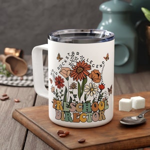 Preschool Director Travel Mug for Women Personalized School Director Gifts for Daycare Teacher Appreciation Christmas Cup Gif for Boss