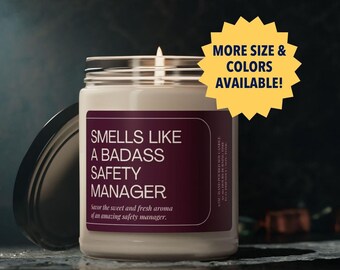 Świeca zapachowa Smells Like Safety Manager, Prezenty dla oficerów ds. bezpieczeństwa, Świeca dla koordynatorów ds. bezpieczeństwa dla mężczyzn, Prezent dla szefa, Prezent na emeryturę, Bezpieczeństwo i ryzyko