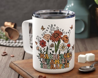 Licensed Marriage and Family Therapist Travel Mug Personalized LMFT Wildflower Coffee Mug for Her Funny Family Therapist Cup Thank you Gift