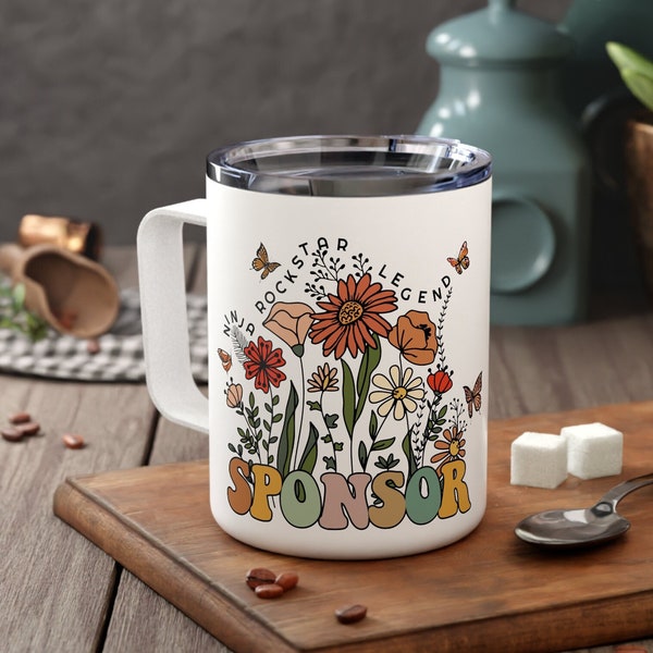 Confirmation Sponsor Gift Travel Mug Wildflowers for Women Personalized AA Sponsor Cup Custom Sponsor Proposal Thank you Gift Sobriety Mug