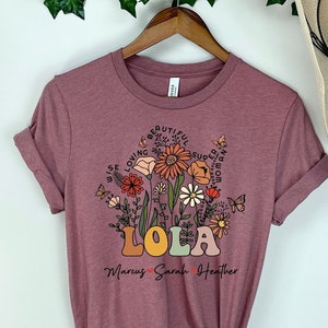 Custom Lola Shirt With Grandkids Names Mother&#39;s Day Gift Lola Wildflowers TShirt Filipino Family Gift Philippine Shirt Filipina Grandma Tees