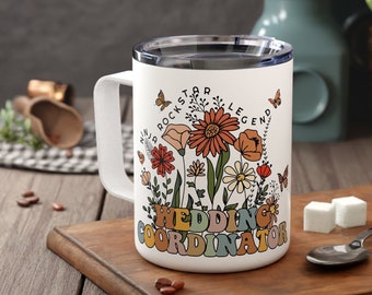 Taza de viaje con flores silvestres para regalo de coordinador de bodas para mujer Taza personalizada para organizador de bodas de la novia Regalo de agradecimiento Ayudantes de boda