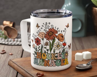 Hockey Mom Manager Travel Mug Wildflowers for Women Hockey Personalized Mug Hockey Coach Gifts Custom Cup for Team Manager from Hockey Team
