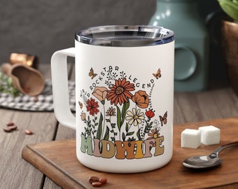 Midwifery Week Gifts Nurse Midwife Travel Mug Thank You Gifts Personalized Wildflower Cup Women Student Midwifery Mug Labor and Delivery