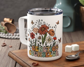 Genetic Counseling Gifts for Women Genetic Counselor Travel Mug Wildflowers Personalized DNA Genetics Counselling Geneticist Gift Retirement