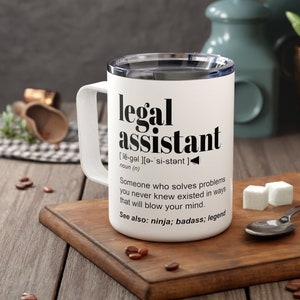 Legal Assistant Travel Mug Personalized Paralegal Insulated Cup Legal Secretary Gifts Men Women Funny Legal Aid Mug Lawyer Assistant Gift