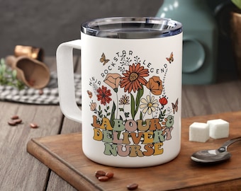 Labor and Delivery Nurse Gifts L&D Nurse Travel Mug Wildflowers for Women Labour Nurse Cup Mother Baby Nurse Gifts for Her L and D Nurse Mug