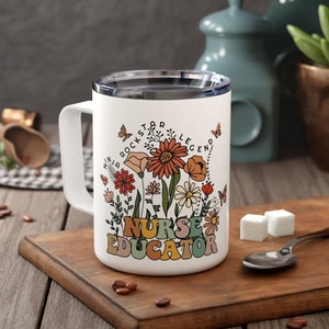 Nurse Educator Gift for Women Wildflowers Travel Mug Personalized Nursing Teacher Insulated Cup Diabetes Educator Retirement Gift RN Nurses